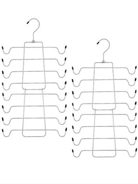(2) Multi-Tier Metal Scarf and Belt Hanger - Silver